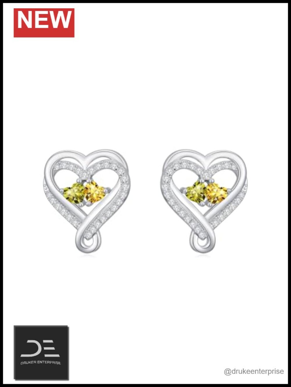 Double Heart Birthstone Stud Earrings 18k White Gold Plated Women Gift